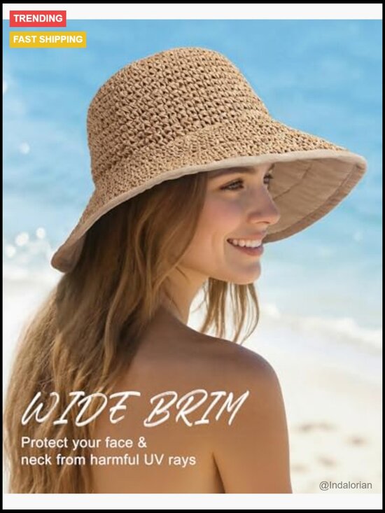 Handmade Straw Bucket Hat with UV Protection - Packable Wide Brim Sun Hat for main image 6